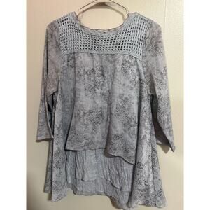 Coco + Carmen Gray Floral Tunic Top Crochet Yoke Boho Blouse S/M